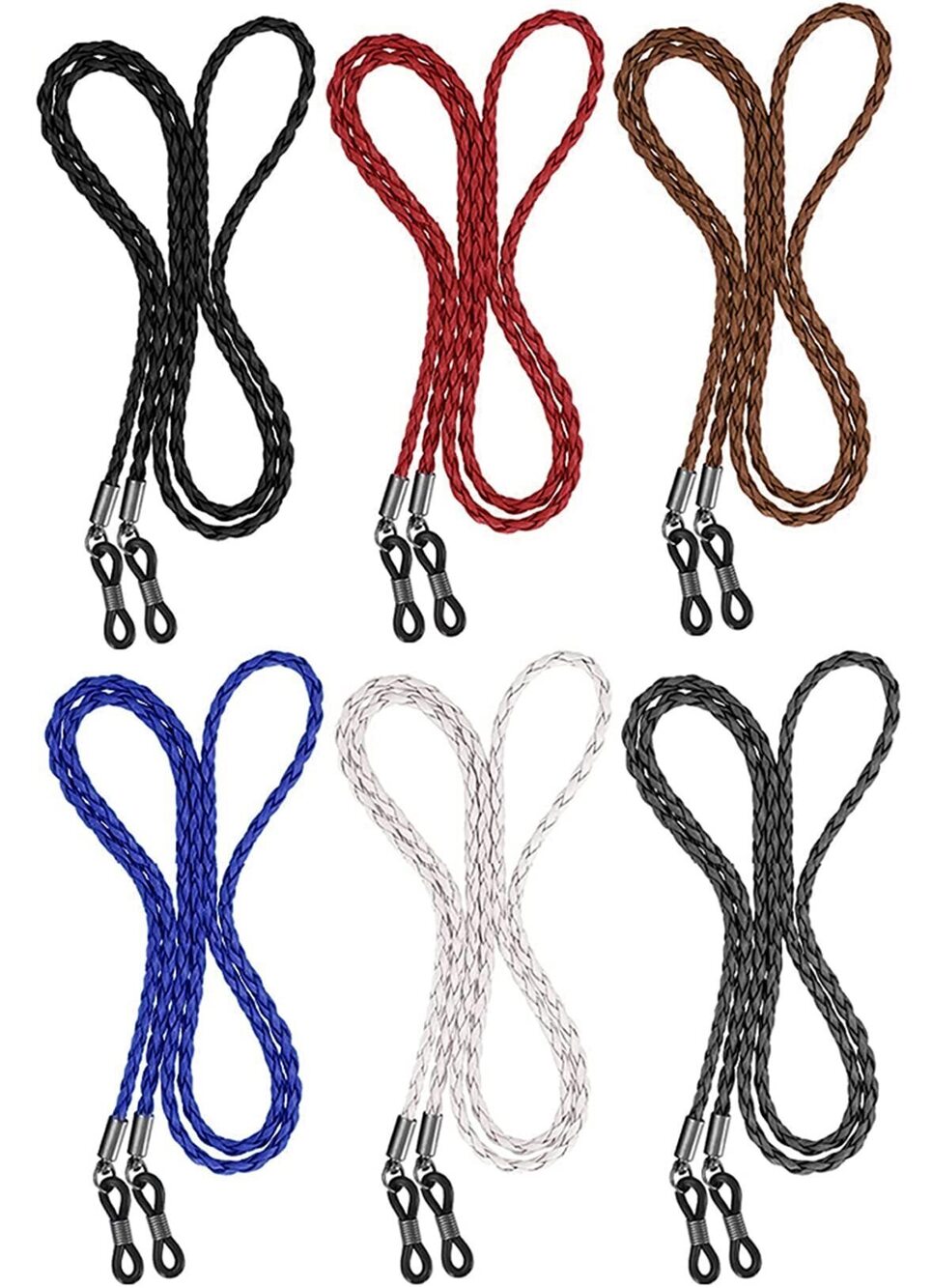 2214 Eyeglass Straps, 6 PCS Premium Leather Textured Braided Sunglass